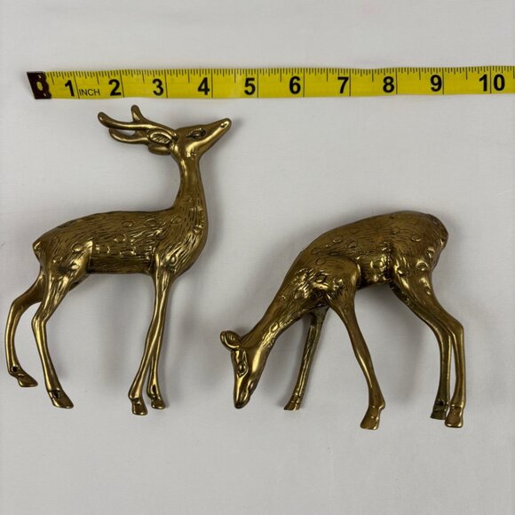 Brass Buck and Doe Deer Pair Vintage Figurines Décor Taiwan - Picture 10 of 10